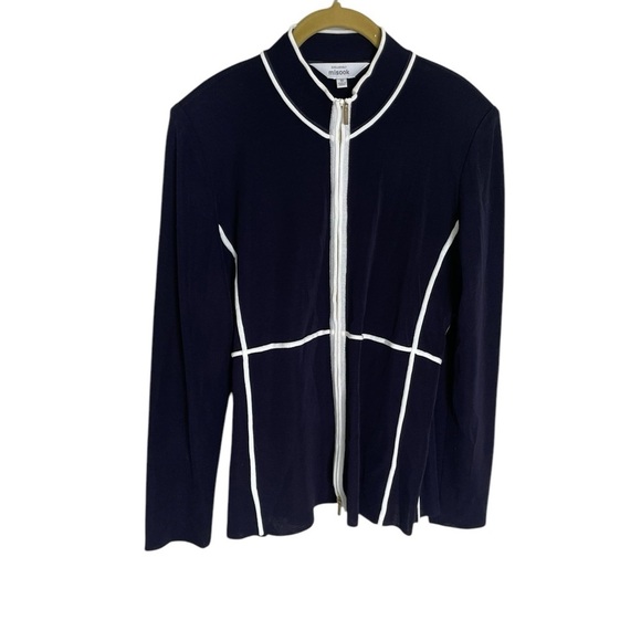 Exclusively Misook Navy White Zip Cardigan Medium - Picture 1 of 4